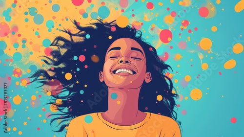 Celebrating International Youth Day: Vibrant Illustration of a Happy Young Person in a Joyful Background photo