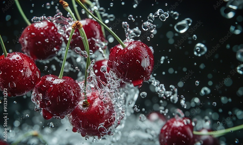Fresh red cherry adorn garden nature juicy delight showcased Generate AI Fresh red cherry adorn garden nature juicy delight showcased Generate AI