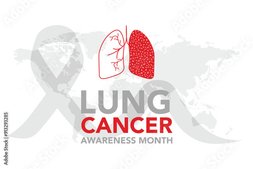 November, Lung cancer awareness month text and pink drawing line lung symbol with white ribbon around on blue background vector design