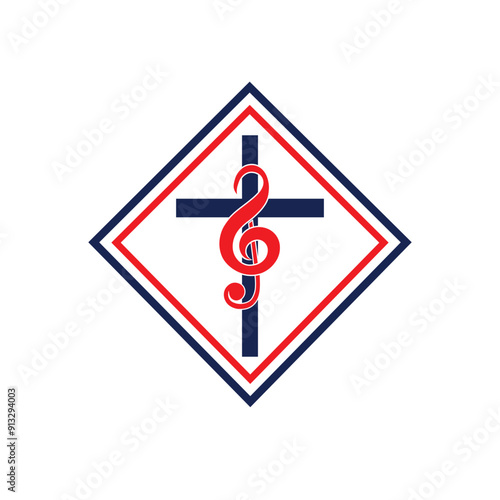 Religious Cross and Treble Clef Music Logo, Faith-Based Music and Worship Emblem, Church and Christian Musical Symbol Design