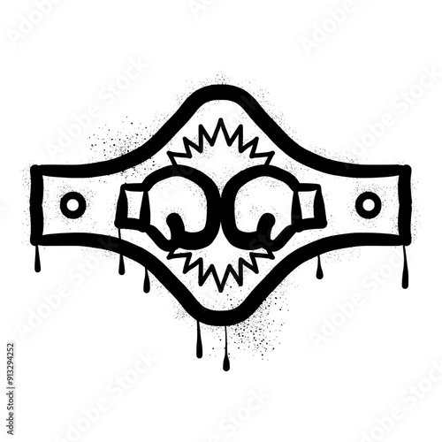 Drawing boxing belt graffiti with black spray paint