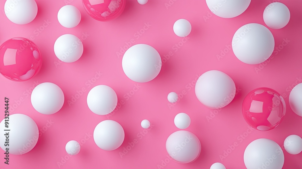 3D illustration of various pink and white spheres on a pink background, perfect for background material and text overlays 3D illustration of various pink and white spheres on a pink background, perfect for background material and text overlays
