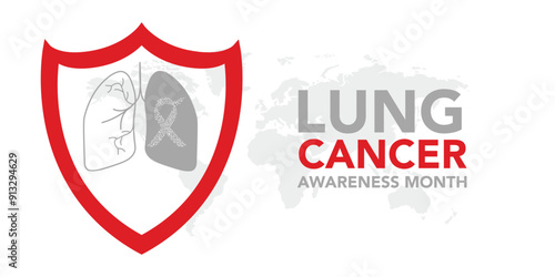 November, Lung cancer awareness month text and pink drawing line lung symbol with white ribbon around on blue background vector design