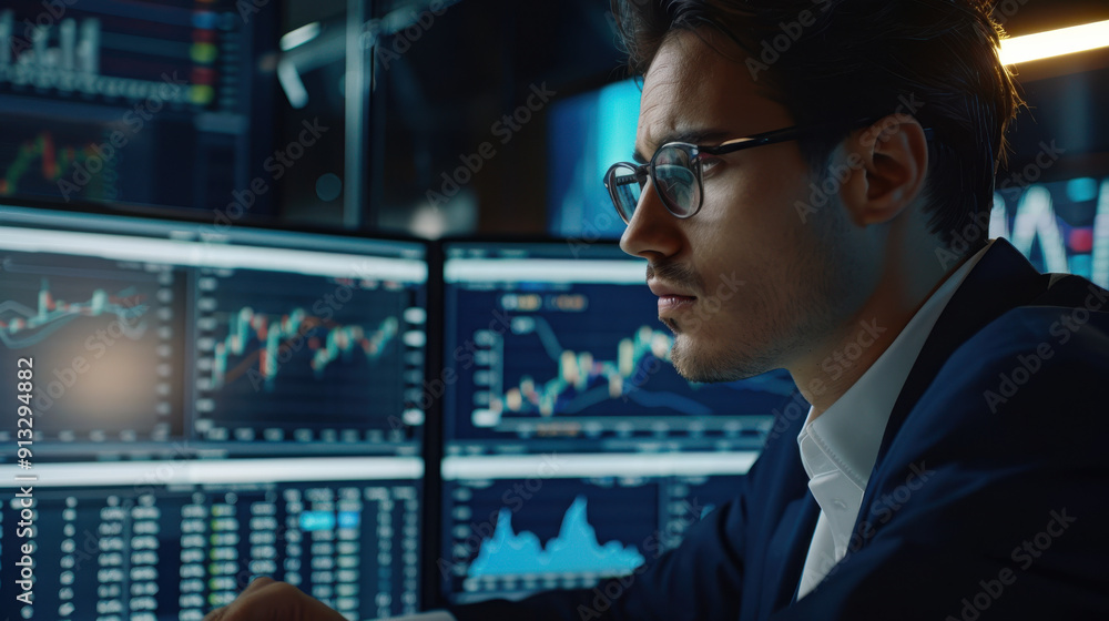 Fototapeta premium Financial analyst using advanced software to predict market trends.