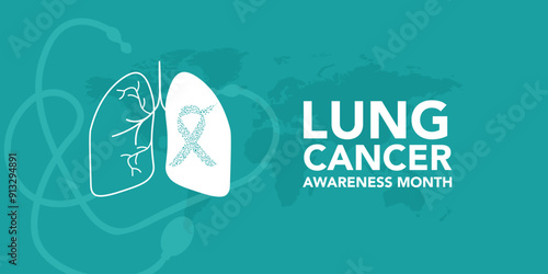 November, Lung cancer awareness month text and pink drawing line lung symbol with white ribbon around on blue background vector design