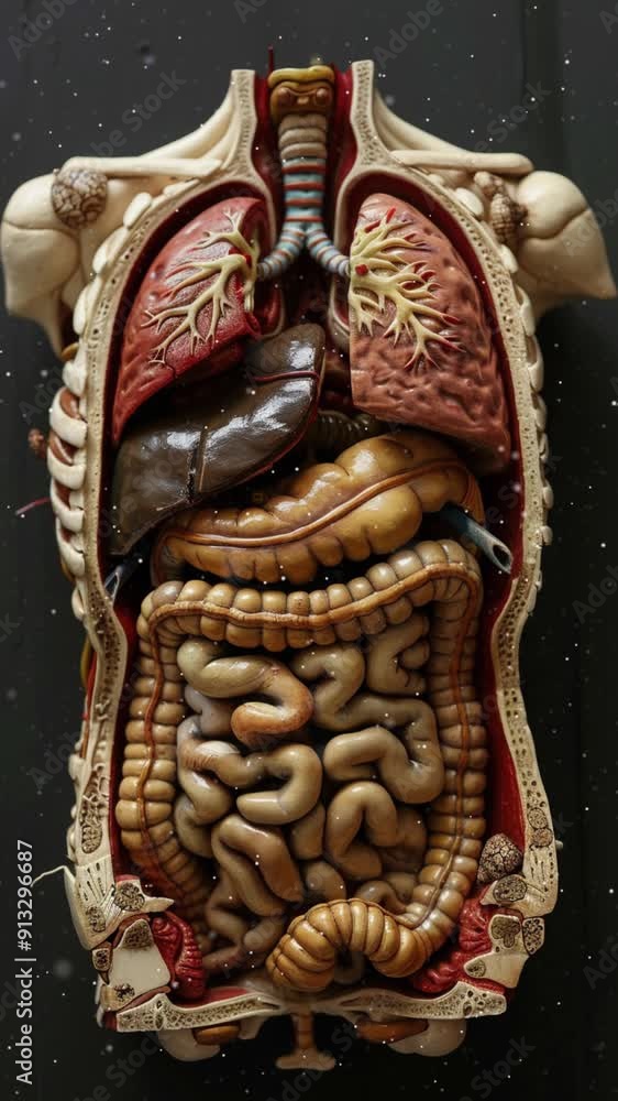 Vertical video human anatomy model for study displays respiratory ...