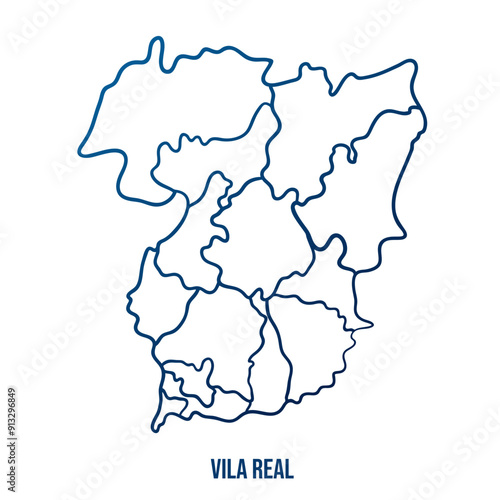 Vila Real district with municipalities map. Abstract smooth blue gradient linear vector