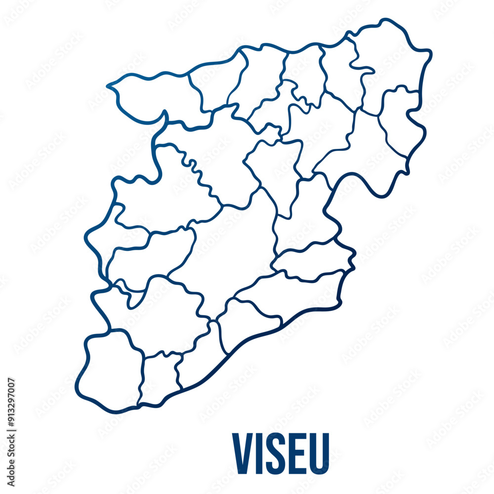 Fototapeta premium Viseu district with municipalities map. Abstract smooth blue gradient linear vector