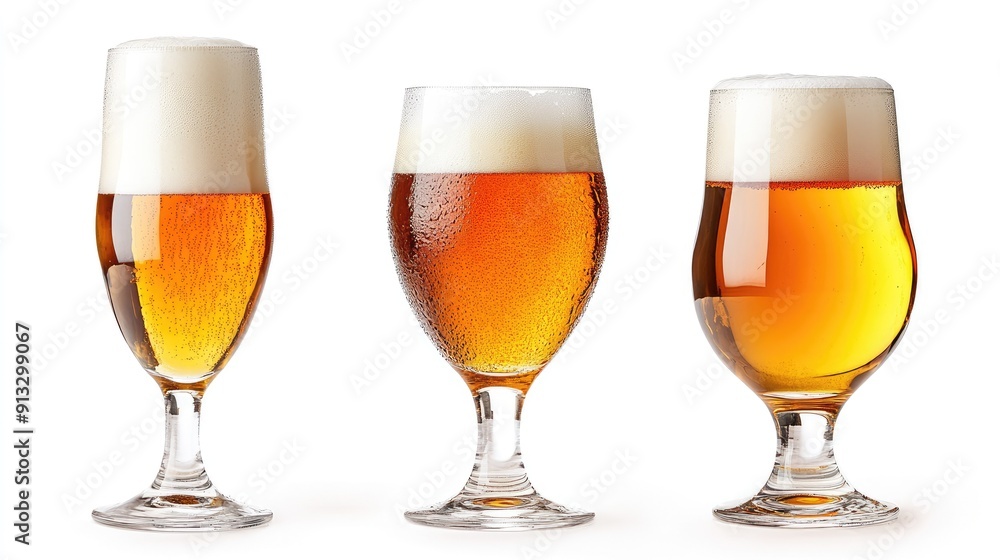 Three different beer glasses on a white background, each with clipping paths for high-quality, editable images. Three different beer glasses on a white background, each with clipping paths for high-quality, editable images.