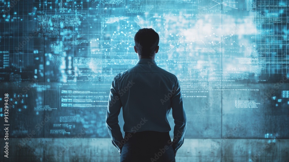 Young businessman analyzing data, modern startup concept with copy space for business ideas and messages Young businessman analyzing data, modern startup concept with copy space for business ideas and messages