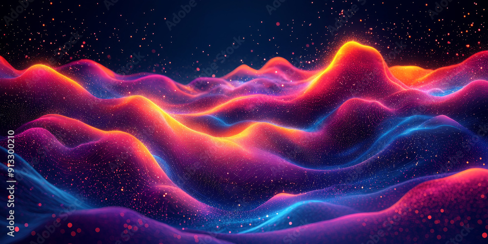 Abstract digital landscape with glowing lines and dots on a dark blue background, signifying a data concept.