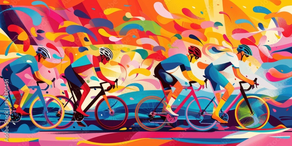 Fototapeta premium Vibrant Cyclists Racing in Bold Colors