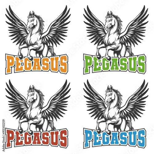 Pegasus Illustration Clip Art Design Shape. Mascot Silhouette Icon Vector.
