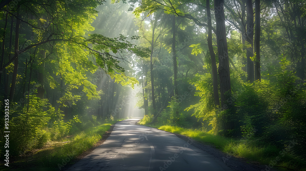 Obraz premium A forest road with trees on both sides