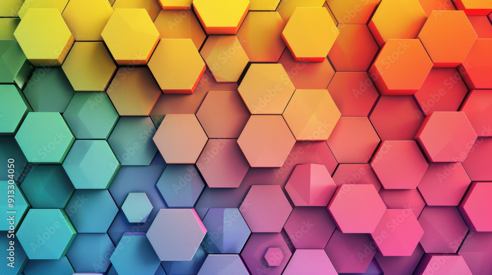 Geometric pattern with hexagons in rainbow colors Geometric pattern with hexagons in rainbow colors