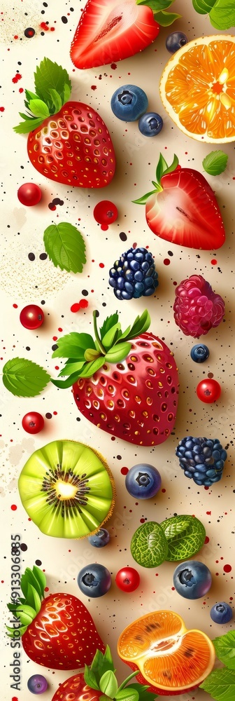 Elegant Abstract Composition of Colorful Fruits on Light Background Elegant Abstract Composition of Colorful Fruits on Light Background