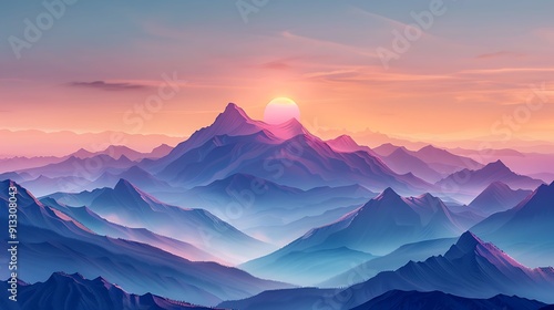 Majestic mountains bathed in the warm glow of the rising sun