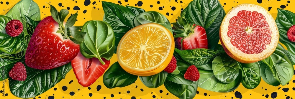 Elegant Abstract Healthy Food Background With Fruits and Greens Elegant Abstract Healthy Food Background With Fruits and Greens