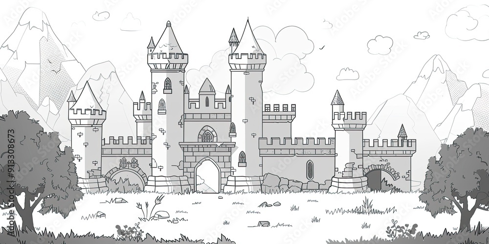 Monochromatic Fantasy Castle on a Distant Shore Monochromatic Fantasy Castle on a Distant Shore