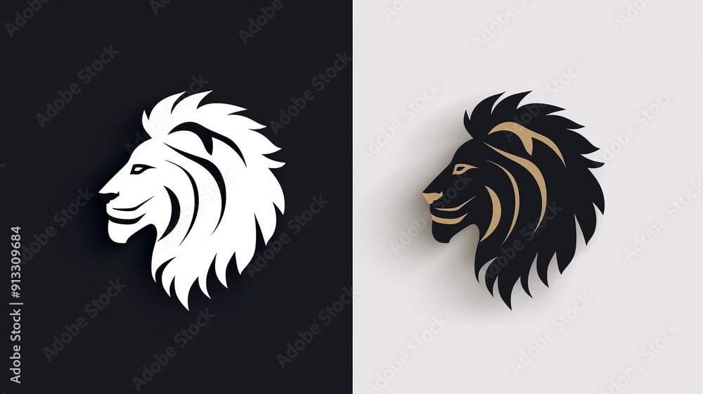 Minimalist lion head with mane, clean vector illustration, basic and plain design, 2D format, straightforward lines Minimalist lion head with mane, clean vector illustration, basic and plain design, 2D format, straightforward lines
