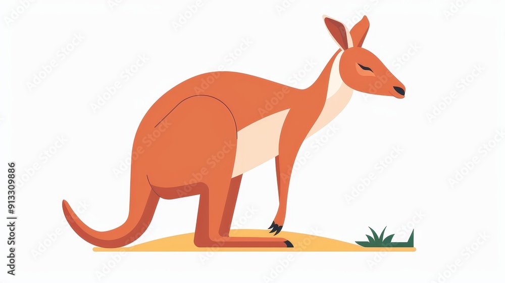 Basic kangaroo with pouch, minimalist vector art, clean lines, simple shapes, plain and uncluttered, 2D illustration, no background details Basic kangaroo with pouch, minimalist vector art, clean lines, simple shapes, plain and uncluttered, 2D illustration, no background details