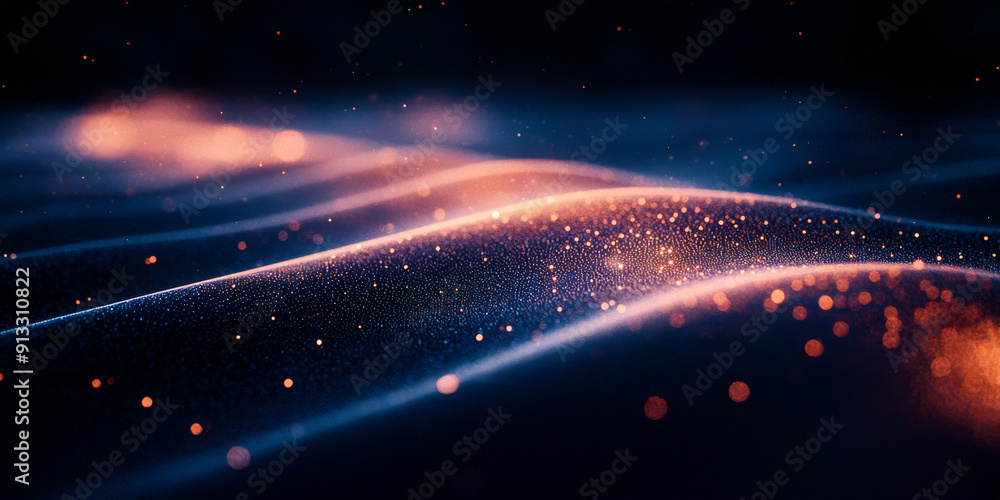 Fototapeta premium Abstract glowing dots and lines creating a digital landscape on a dark backdrop, embodying the concept of data flow