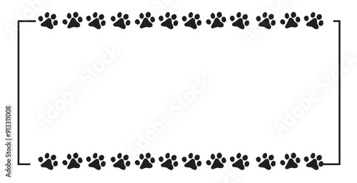 pet footprint frame.Dog Paw frames, Black Dog Paw silhouettes. Hand drawn outline circle, heart, square boarder with cute animal steps. Adopted animal.