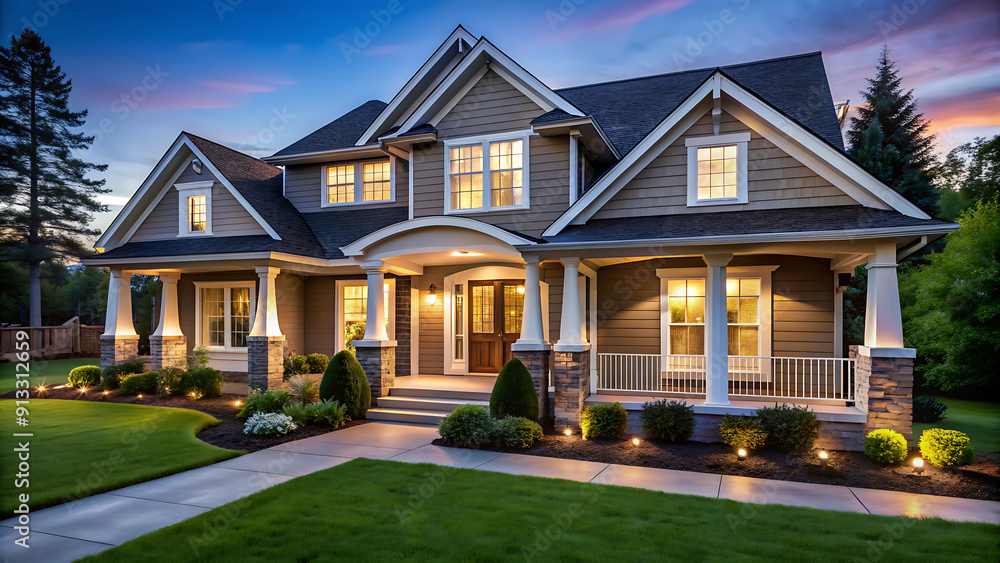 Single family house European style, modern architecture. Elegant real estate, facade view. Black rooftiles and white walls. generative ai Single family house European style, modern architecture. Elegant real estate, facade view. Black rooftiles and white walls. generative ai