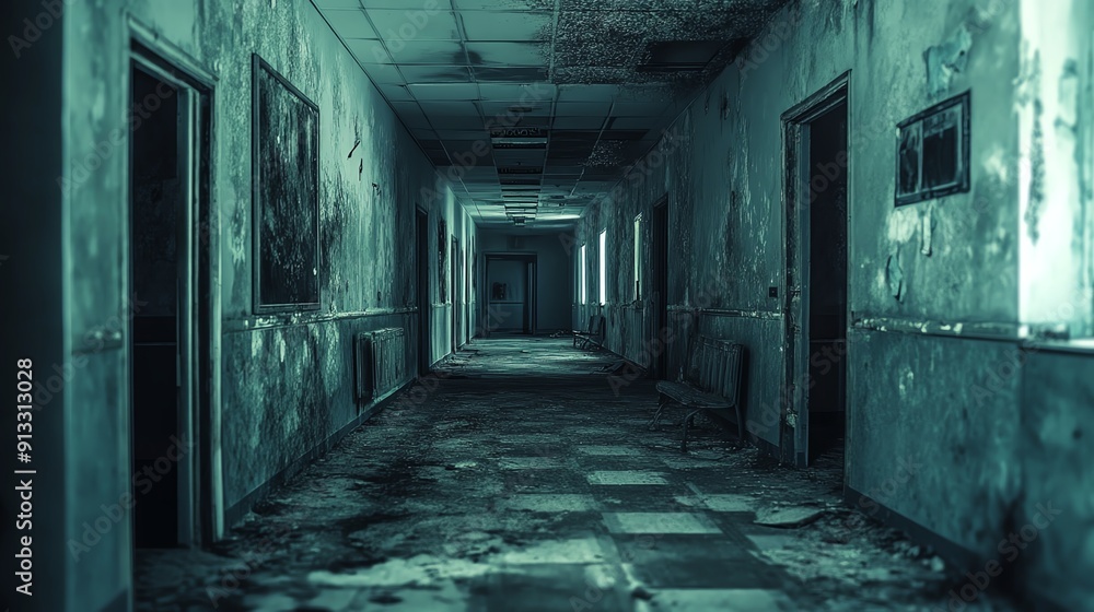 A hauntingly abandoned hallway invites intrigue with its peeling walls and eerie atmosphere, perfect for horror-inspired themes. A hauntingly abandoned hallway invites intrigue with its peeling walls and eerie atmosphere, perfect for horror-inspired themes.