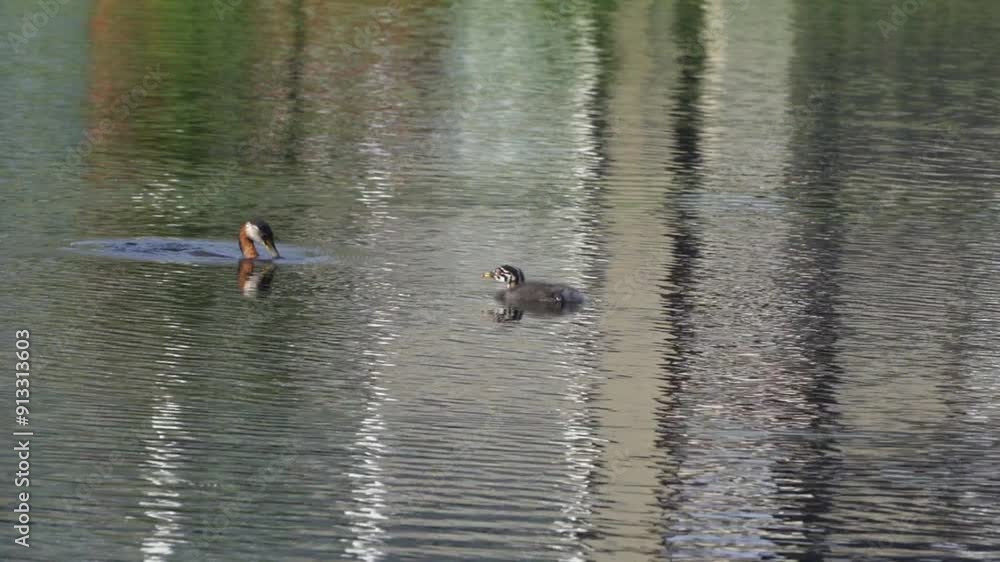 Video series of a Red-necked Grebe family feeding their chick on a lush Canadian lake in summer. Captures tender parenting moments in a serene natural habitat, ideal for nature and wildlife content.
Video series of a Red-necked Grebe family feeding their chick on a lush Canadian lake in summer. Captures tender parenting moments in a serene natural habitat, ideal for nature and wildlife content.