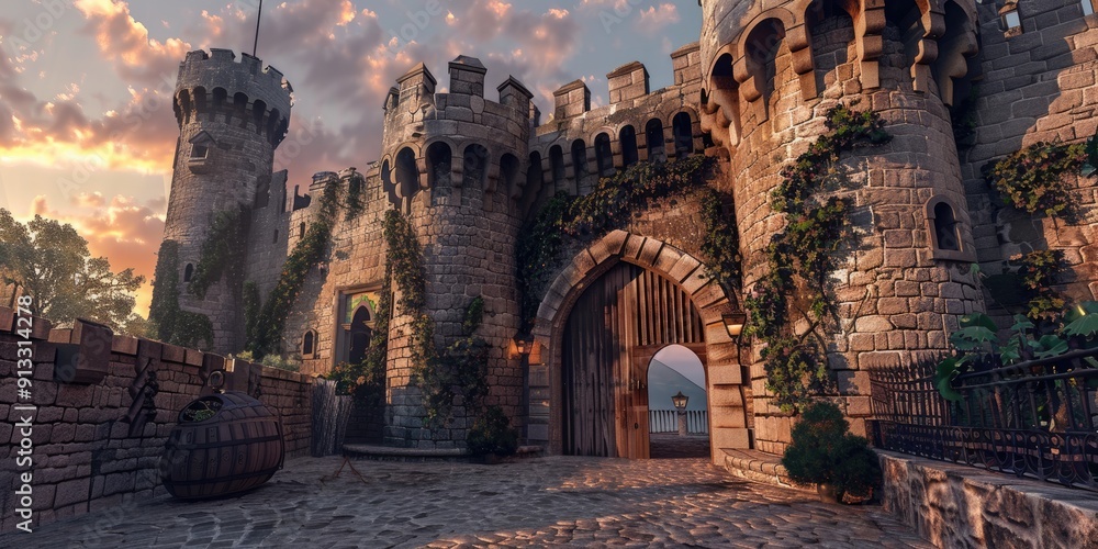 Naklejka premium Medieval Street in Ancient Stone Castle