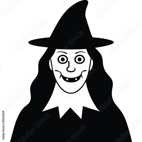 Horror Vector Icon Halloween Witch Line Art 