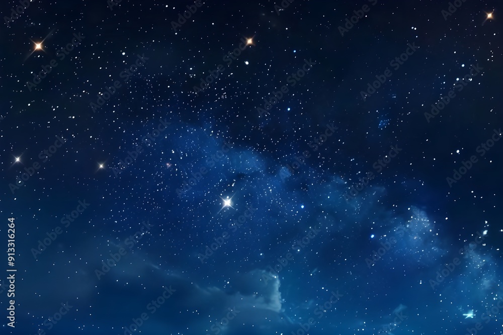 Naklejka premium Starry sky background, dark blue night sky with stars, glowing cosmic space, nightscape background, starry.