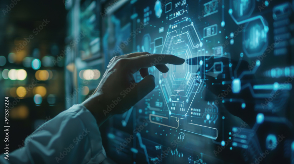 Man touching a virtual interface to chat with intelligent artificial intelligence, seeking answers from a smart assistant futuristic, Chatbot, ChatGPT Man touching a virtual interface to chat with intelligent artificial intelligence, seeking answers from a smart assistant futuristic, Chatbot, ChatGPT