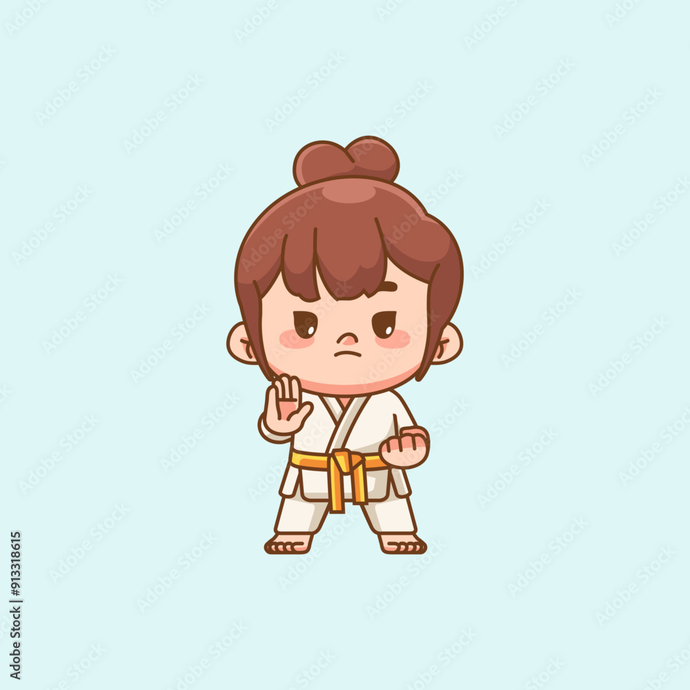 Cute little girl training Karate martial art chibi kawaii character mascot sport Icon Cute little girl training Karate martial art chibi kawaii character mascot sport Icon