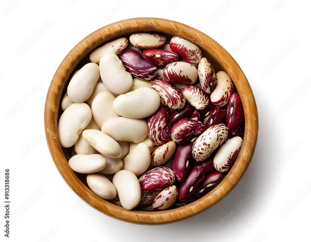 Beans vegetable in wooden bowl isolated on white background Beans vegetable in wooden bowl isolated on white background