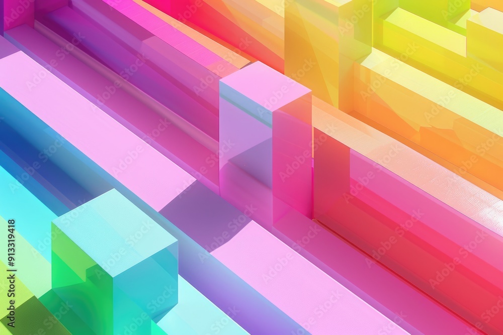 A colorful abstract design featuring blocks on a bright rainbow-colored background A colorful abstract design featuring blocks on a bright rainbow-colored background