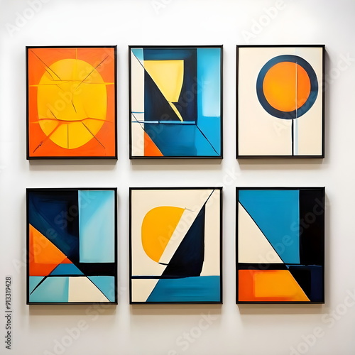 framed painting with abstract geometric shape