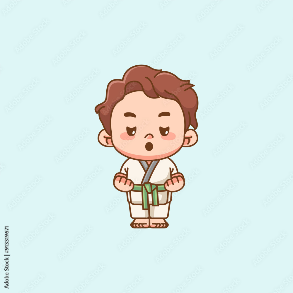 Cute little man training Karate martial art chibi kawaii character mascot sport Icon Cute little man training Karate martial art chibi kawaii character mascot sport Icon
