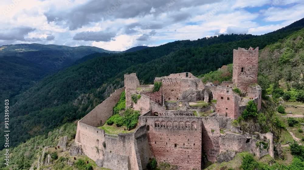 Ruins Of The Ancient Castle Of Saint Ulrich In Ribeauville, France, Aerial View Ruins Of The Ancient Castle Of Saint Ulrich In Ribeauville, France, Aerial View