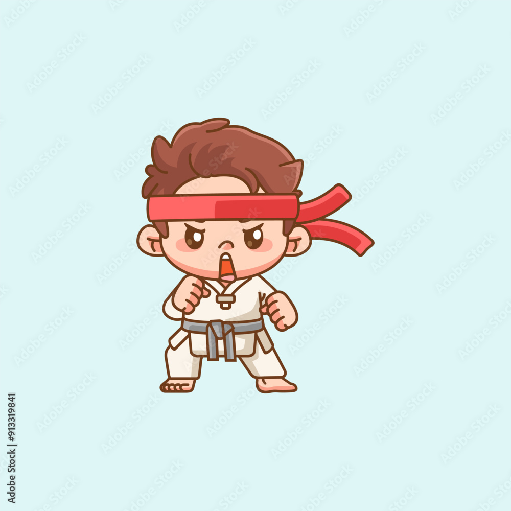 Cute little man training Karate martial art chibi kawaii character mascot sport Icon Cute little man training Karate martial art chibi kawaii character mascot sport Icon