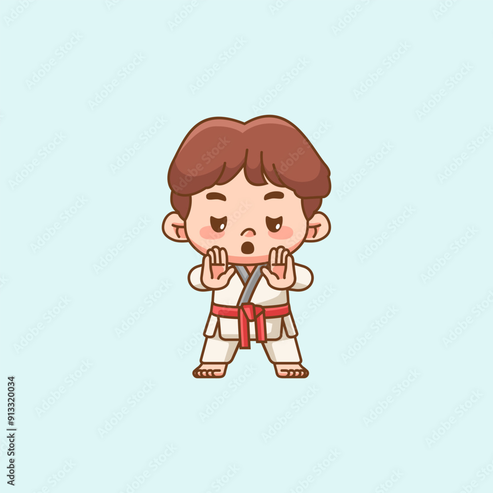 Cute little man training Karate martial art chibi kawaii character mascot sport Icon Cute little man training Karate martial art chibi kawaii character mascot sport Icon