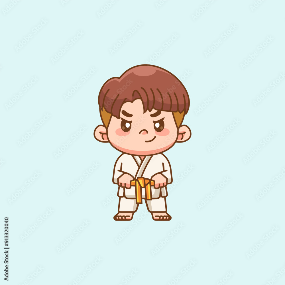 Cute little man training Karate martial art chibi kawaii character mascot sport Icon Cute little man training Karate martial art chibi kawaii character mascot sport Icon