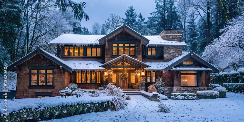craftsman-style house in the winter craftsman-style house in the winter