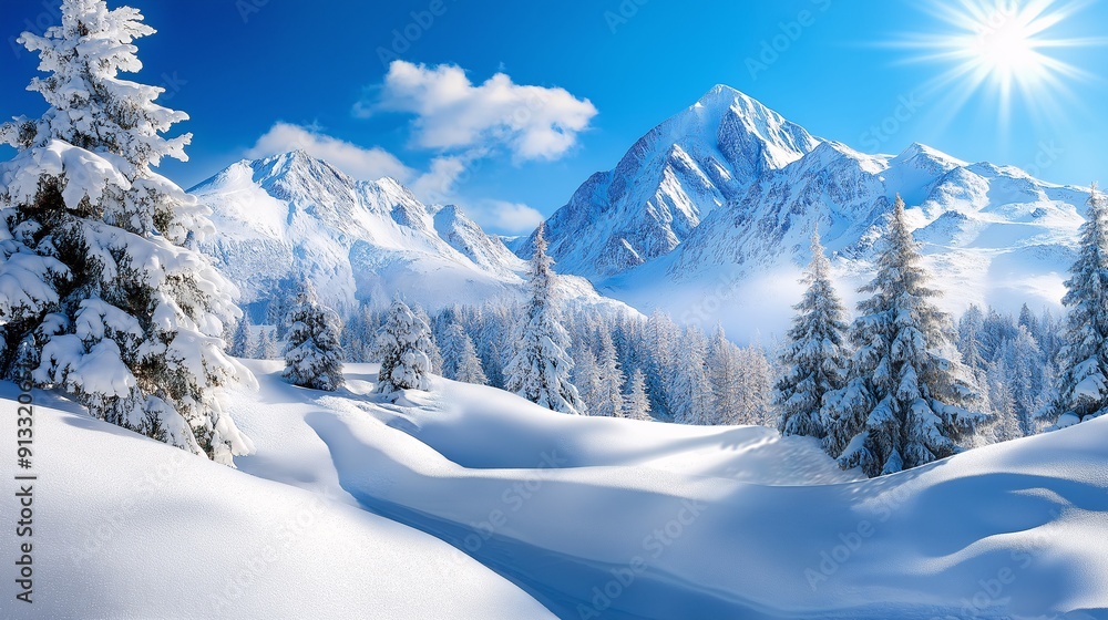 Obraz premium Snow-covered mountain landscape