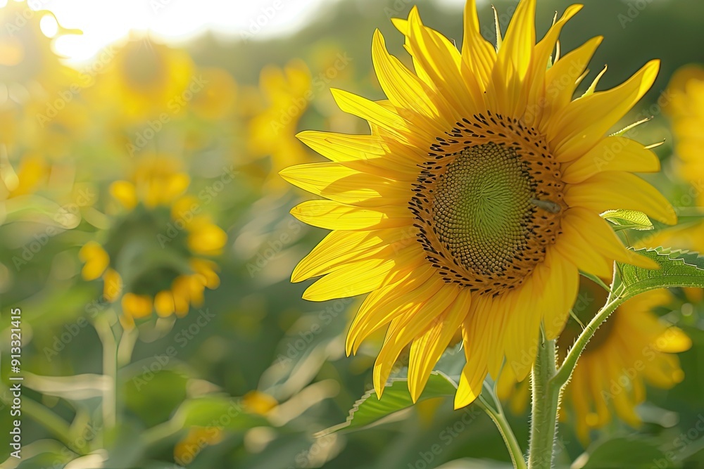 Vibrant sunflower blooms in a lush field under warm afternoon sunlight Vibrant sunflower blooms in a lush field under warm afternoon sunlight