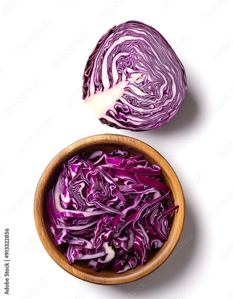 Red Cabbage in wooden bowl isolated on white background Red Cabbage in wooden bowl isolated on white background