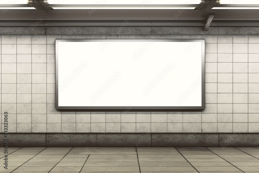 A mockup of an empty white advertisement in the London subway A mockup of an empty white advertisement in the London subway