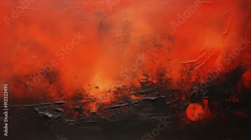 Abstract Painting with Orange and Black Hues