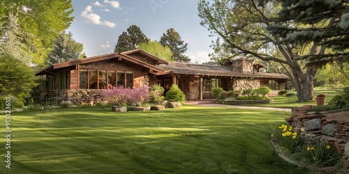  ranch-style house in the spring